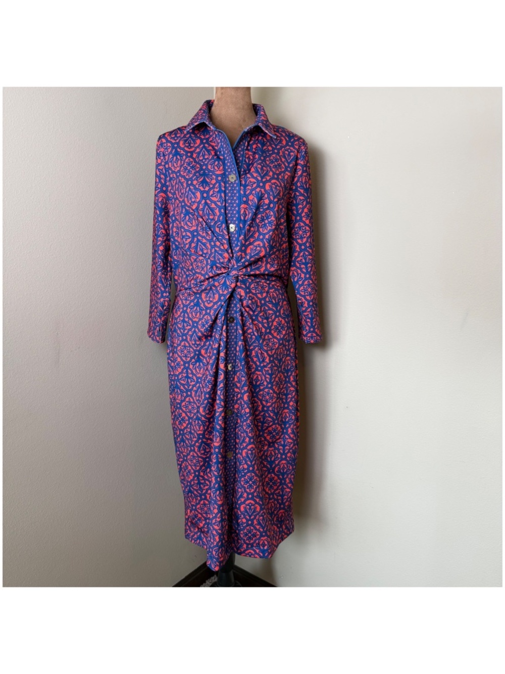 Gretchen Scott Twist & Shout Dress Womens Large Wall of Secrets Red Blue